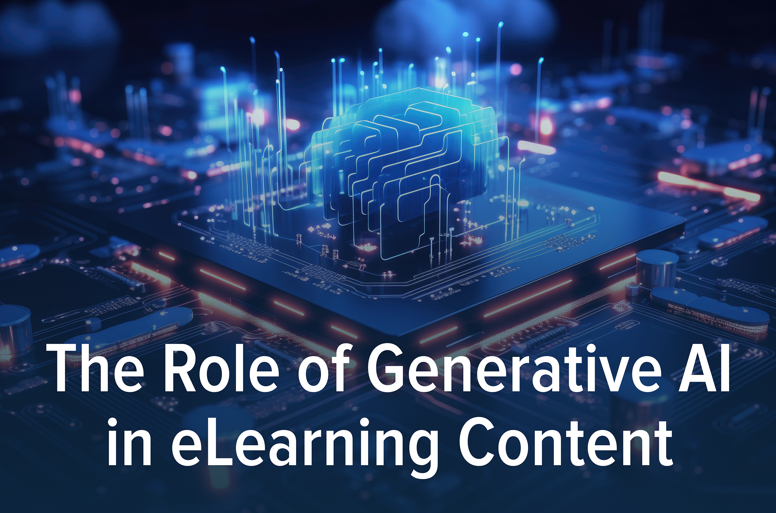 the blog title Role of Generative AI in eLearning Content appears over tech image